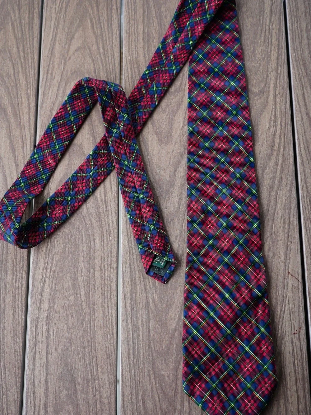 Lauren Ralph Lauren Burgundy and Blue Plaid Silk Tie